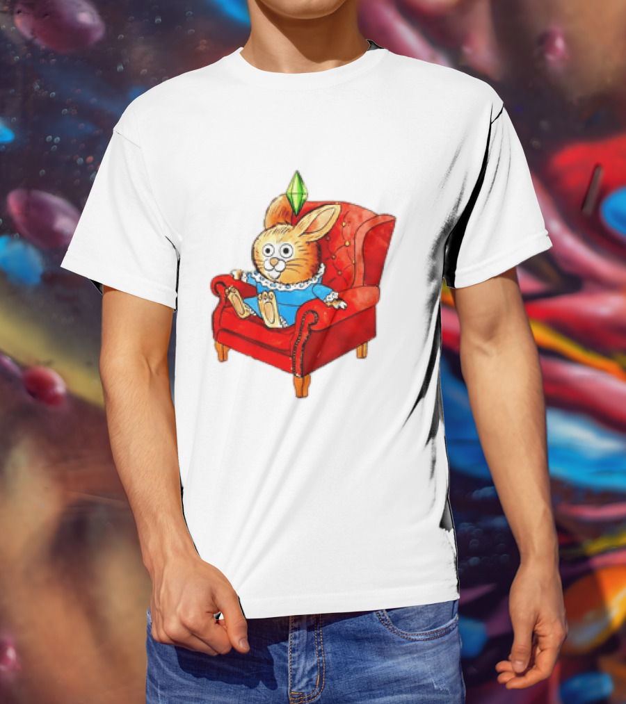 Rabbit They're Turning Me Into A Data Center Tomorrow Green Plumbob Red Couch Blue Dress T-Shirt