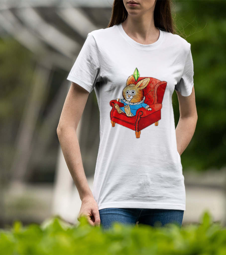 Rabbit They're Turning Me Into A Data Center Tomorrow Green Plumbob Red Couch Blue Dress T-Shirt
