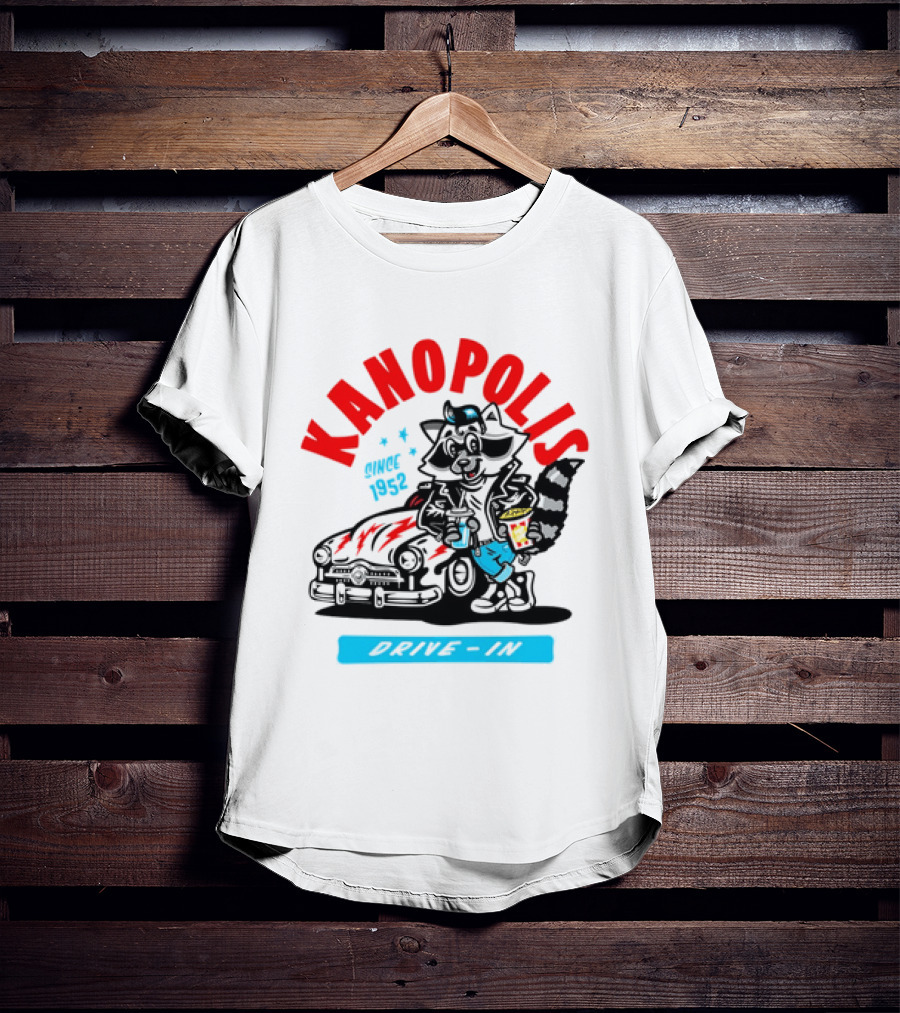 Kanopolis Drive In Since 1952 Raccoon Car T-Shirt