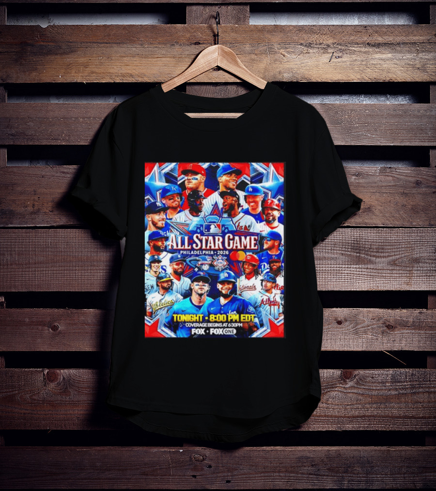 2026 MLB All Star Game Philadelphia Featured Stars And Team Jerseys Fox Coverage T-Shirt