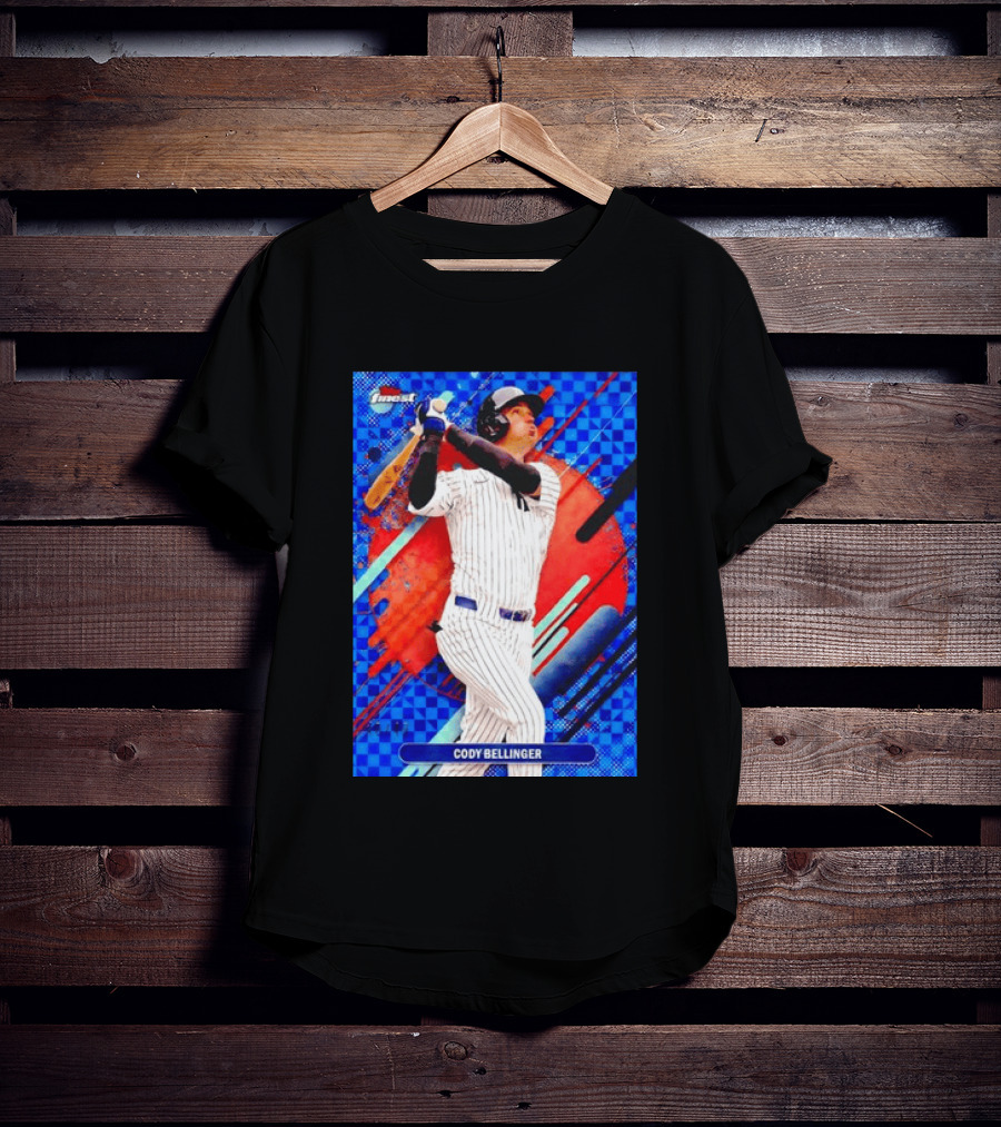 Cody Bellinger Topps Finest Baseball Card Blue Checkered Background Batting Pose T-Shirt