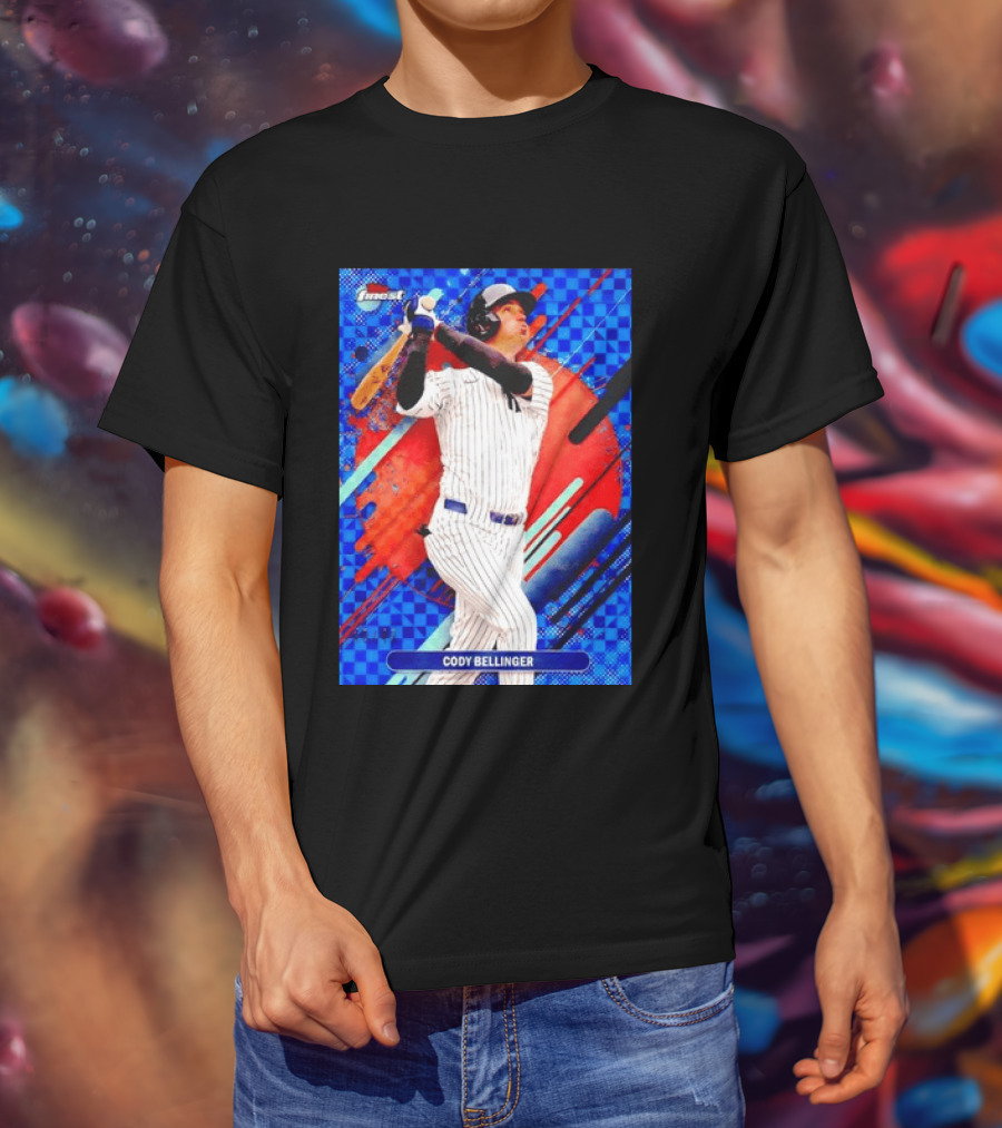 Cody Bellinger Topps Finest Baseball Card Blue Checkered Background Batting Pose T-Shirt