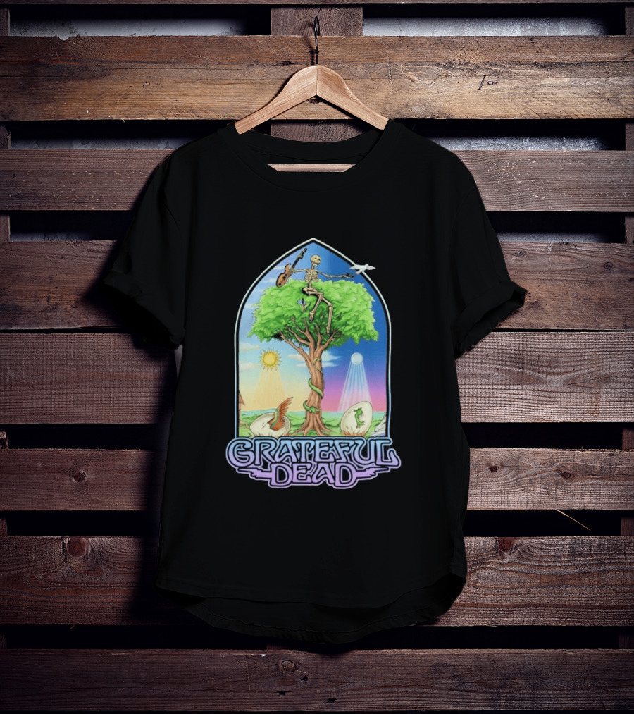 Grateful Dead Summer Magic Skeleton Guitar Tree Sunrise Sunset Fantasy T-Shirt