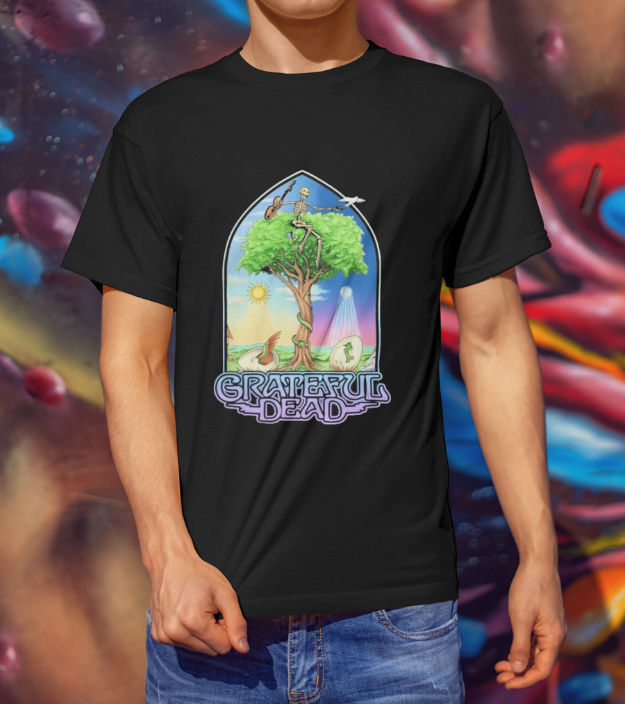 Grateful Dead Summer Magic Skeleton Guitar Tree Sunrise Sunset Fantasy T-Shirt
