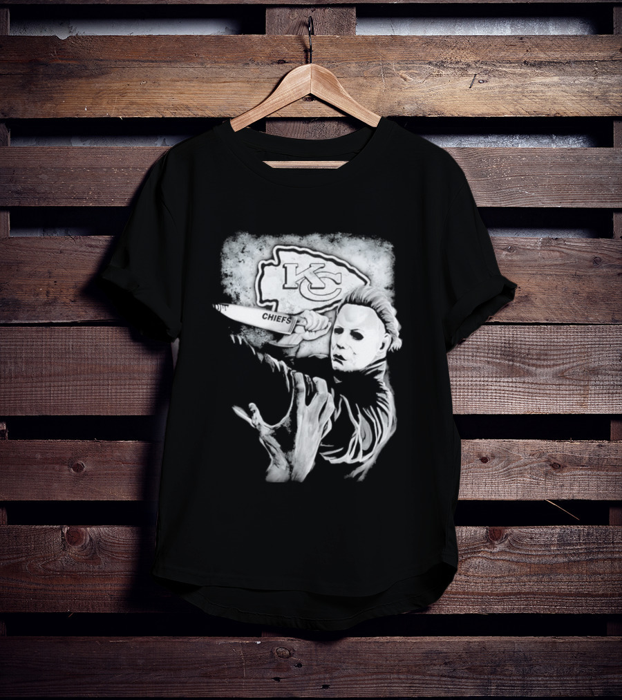 Michael Myers Holding Knife With KC Chiefs T-Shirt
