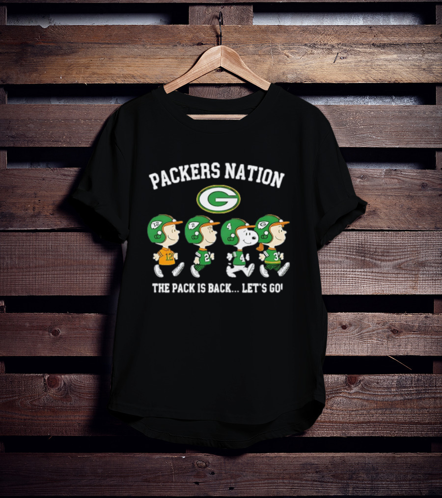 Packers Nation Peanuts Characters Walking The Pack Is Back Let's Go Green Bay Packers T-Shirt