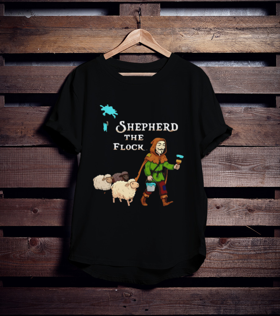 Shepherd The Flock Anonymous Mask Herding Sheep Hand Drawn T-Shirt