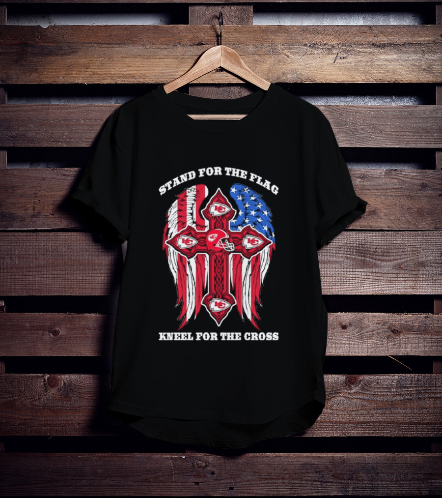 Stand For The Flag Kneel For The Cross Kansas City Chiefs American Flag Cross T-Shirt