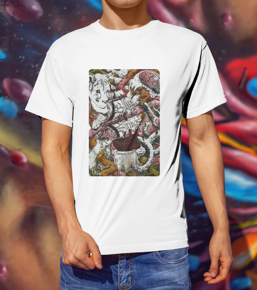 Billy Strings Summer 2026 Shows Pirate Ship And Wild Animals T-Shirt