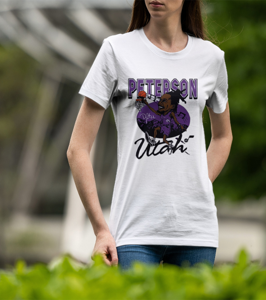 Peterson Utah Jazz NBA Basketball Caricature Purple Scene T-Shirt