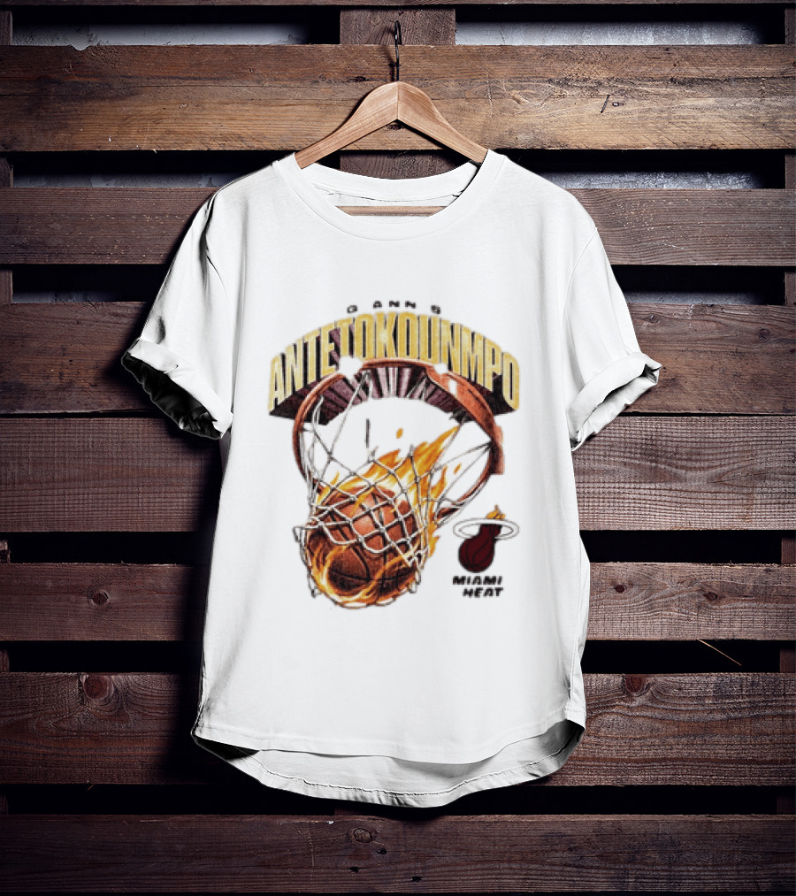 Giannis Antetokounmpo Miami Heat Basketball Hoop Fireball T-Shirt