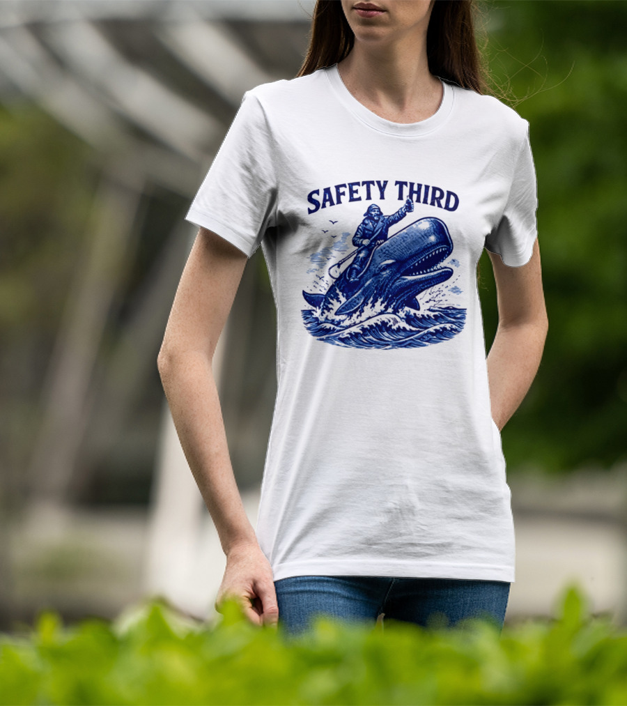 Safety Third Nautical Whale Rider Humor T-Shirt