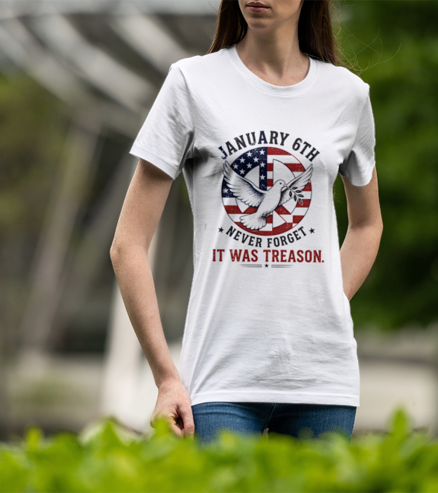 January 6th Never Forget It Was Treason Pigeon American Flag Peace T-Shirt