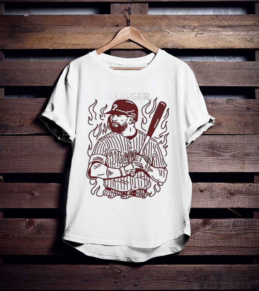 Philadelphia Phillies Slugger Baseball Player With Bat And Flames T-Shirt