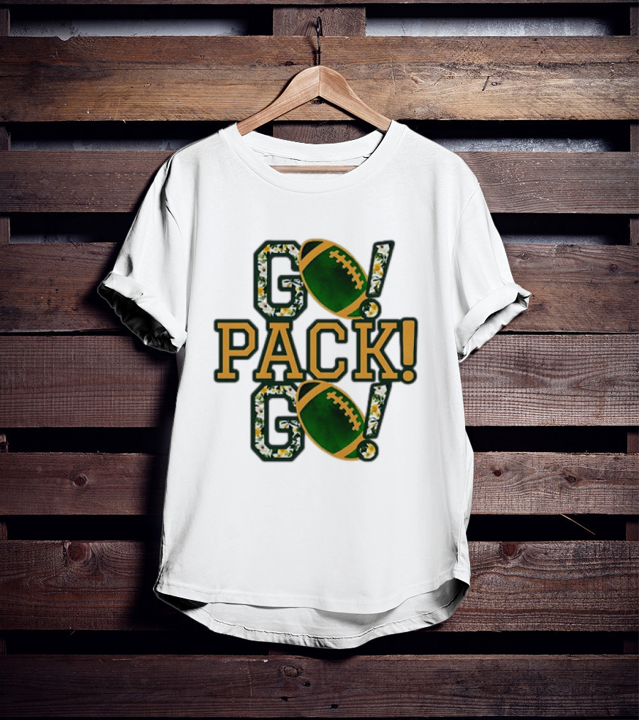 Packers Go Pack Go Football Floral Design With Green And Gold Footballs T-Shirt