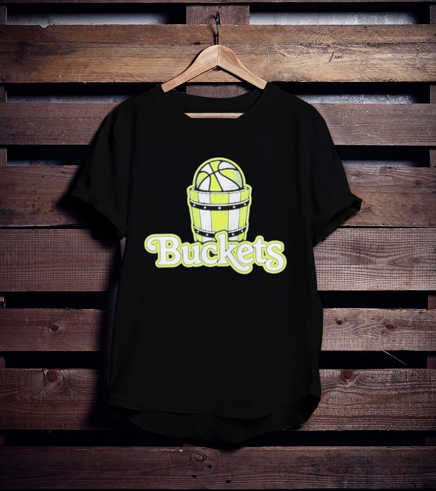 Buckets Basketball Cartoon Style Vintage Retro Ball In Wooden Basket T-Shirt