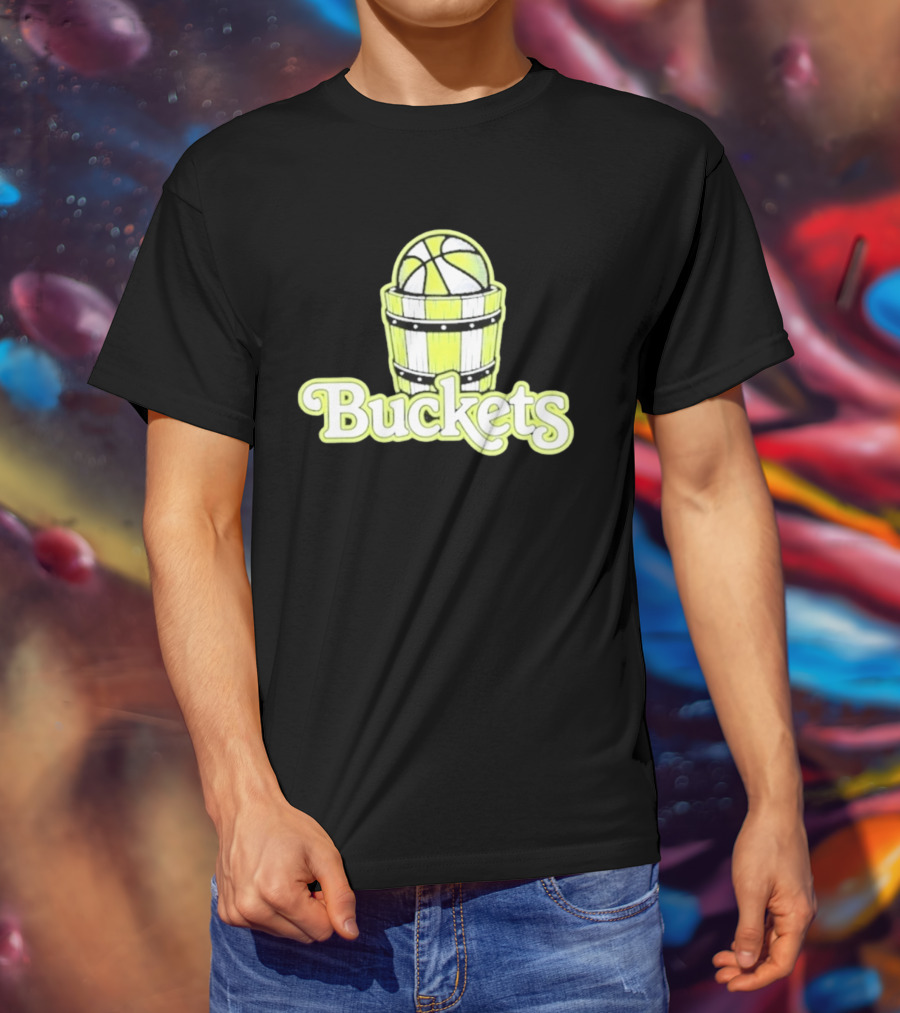 Buckets Basketball Cartoon Style Vintage Retro Ball In Wooden Basket T-Shirt