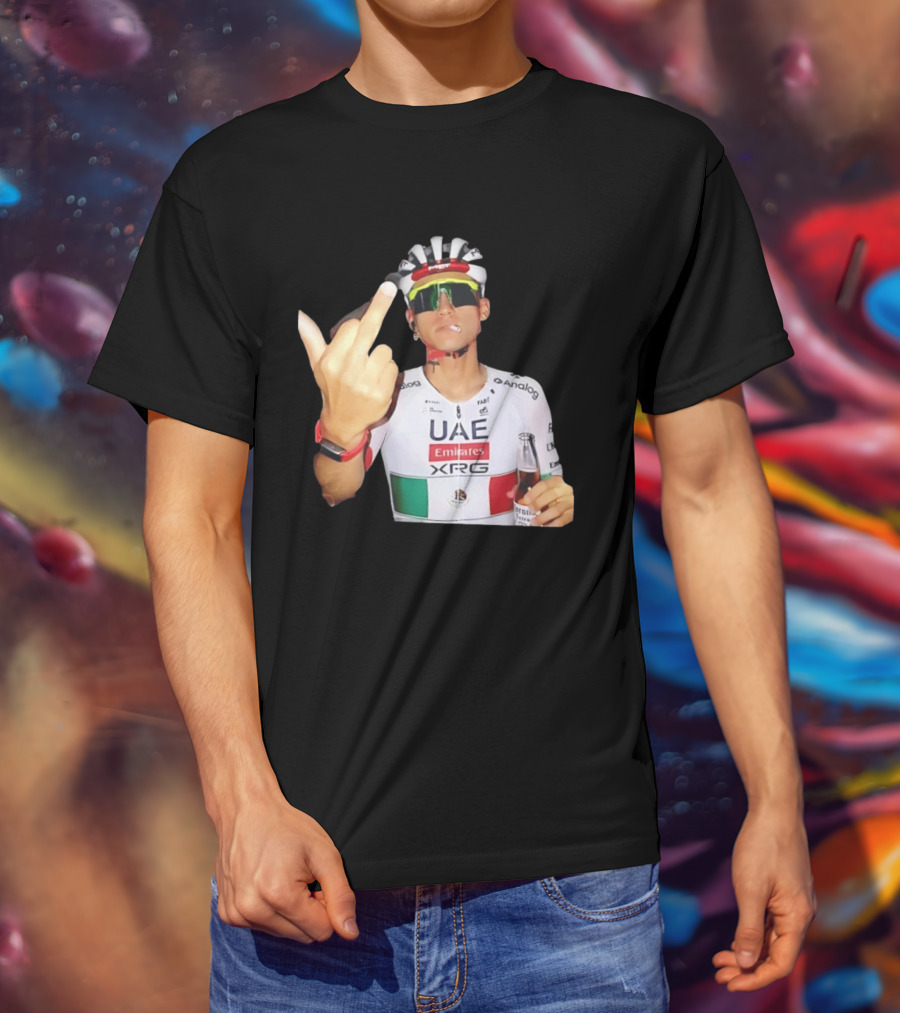 UAE Emirates Cyclist Isaac Del Toro Middle Finger Smoking With Beer T-Shirt