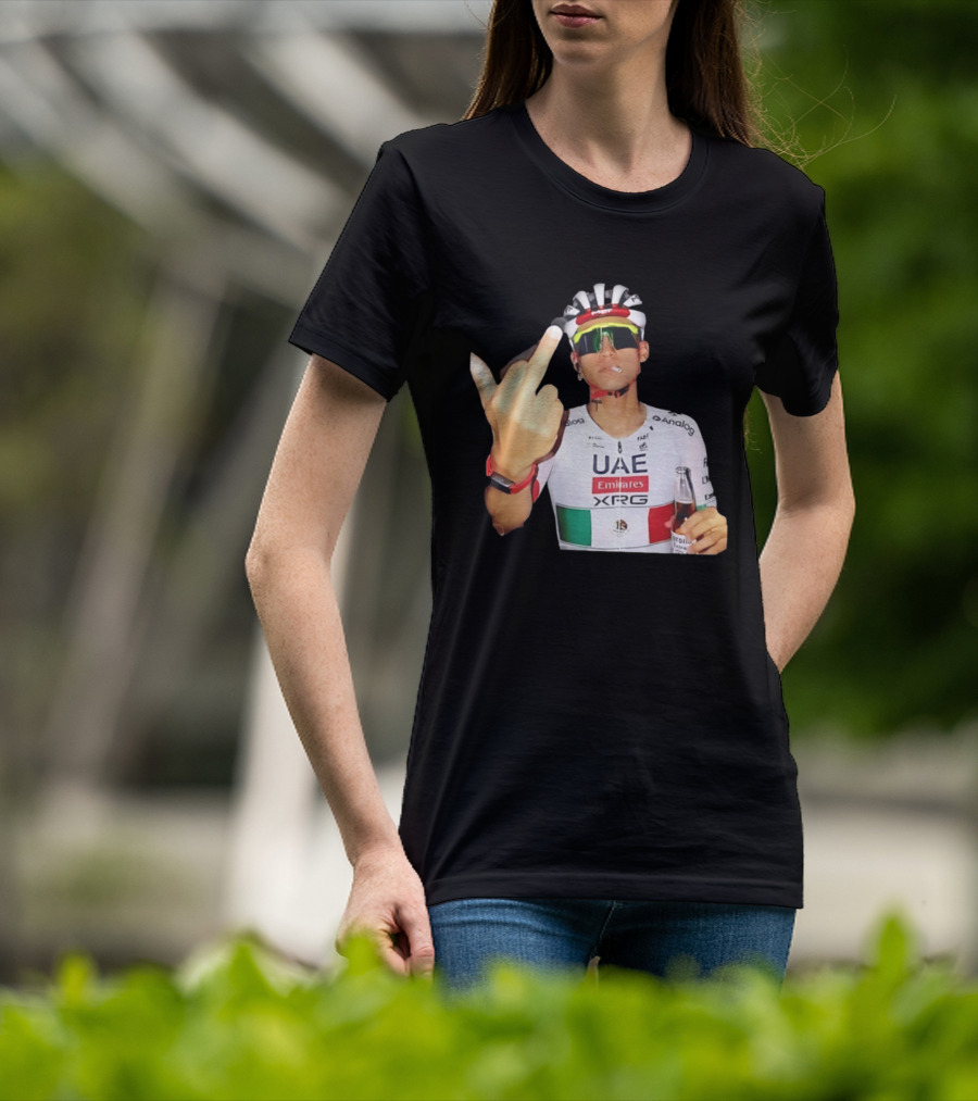 UAE Emirates Cyclist Isaac Del Toro Middle Finger Smoking With Beer T-Shirt