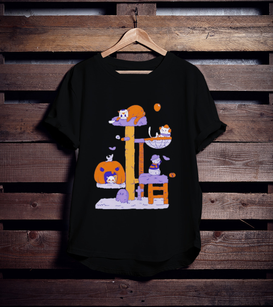 Cat Horror Pumpkin Tree Halloween Cats T-Shirt