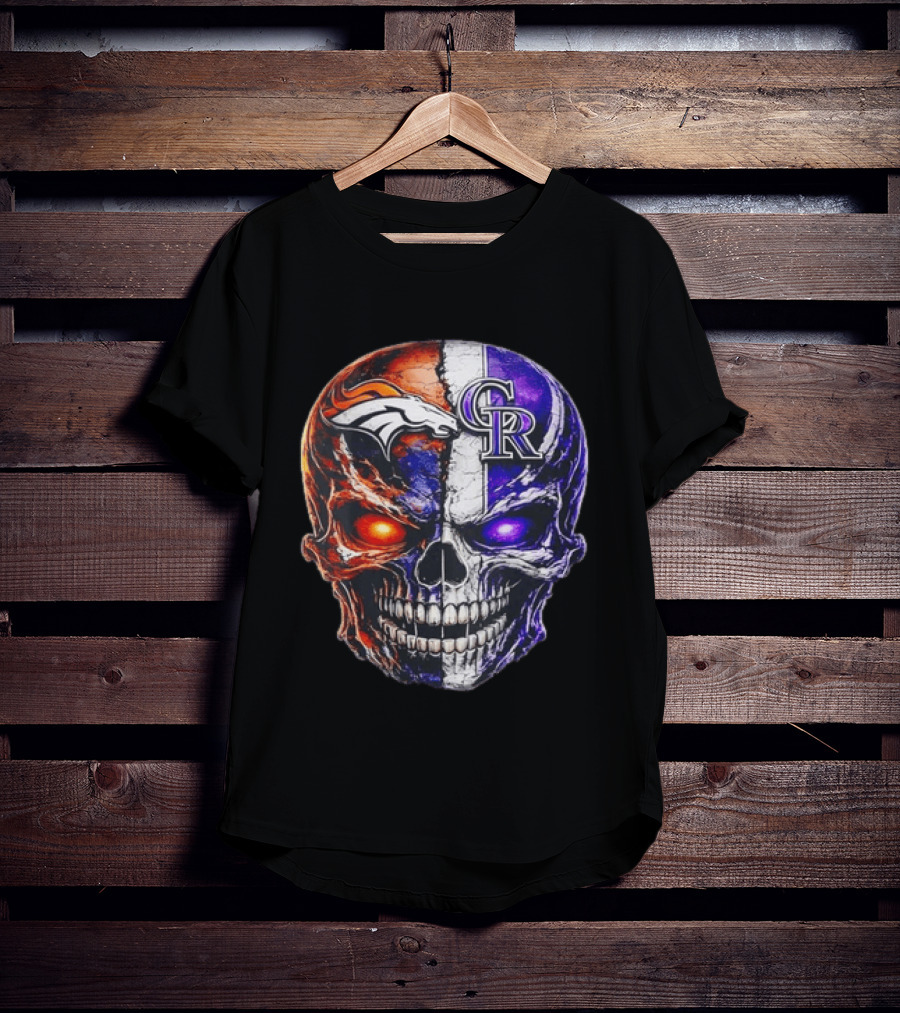 Denver Broncos Colorado Rockies Split Skull Team Spirit T-Shirt