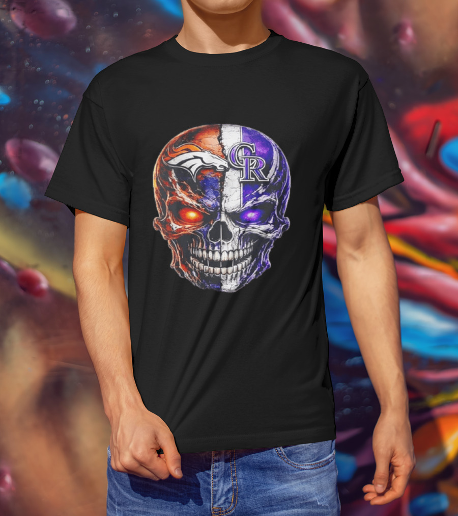 Denver Broncos Colorado Rockies Split Skull Team Spirit T-Shirt