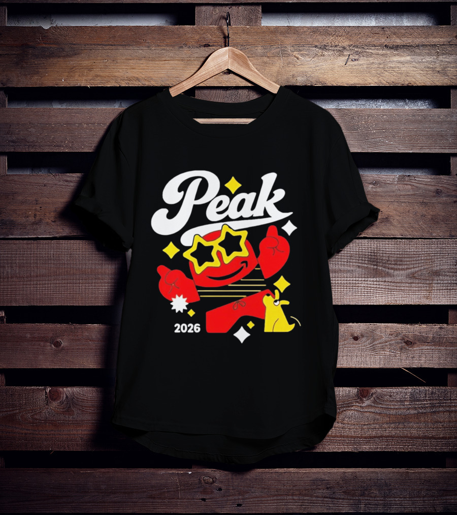 Peak 2026 Red Character With Star Glasses And Yellow Dog T-Shirt