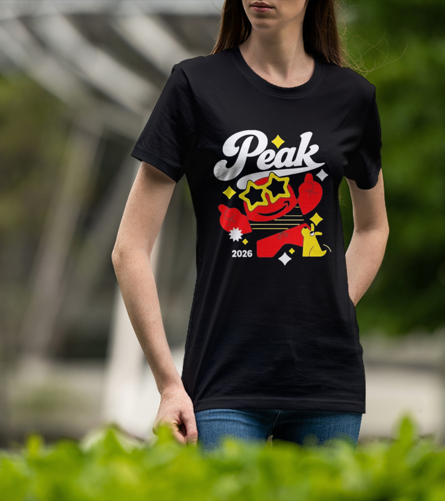 Peak 2026 Red Character With Star Glasses And Yellow Dog T-Shirt