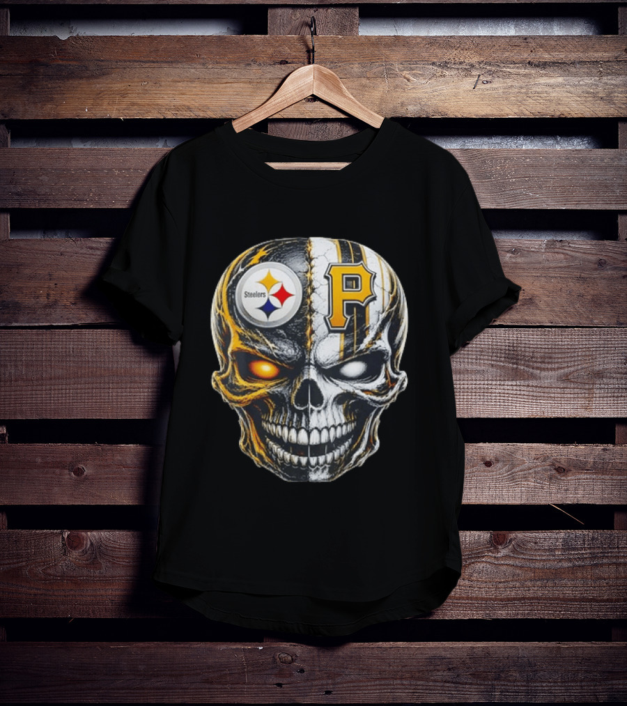 Pittsburgh Pride Skull Steelers Pirates Sports Fusion T-Shirt