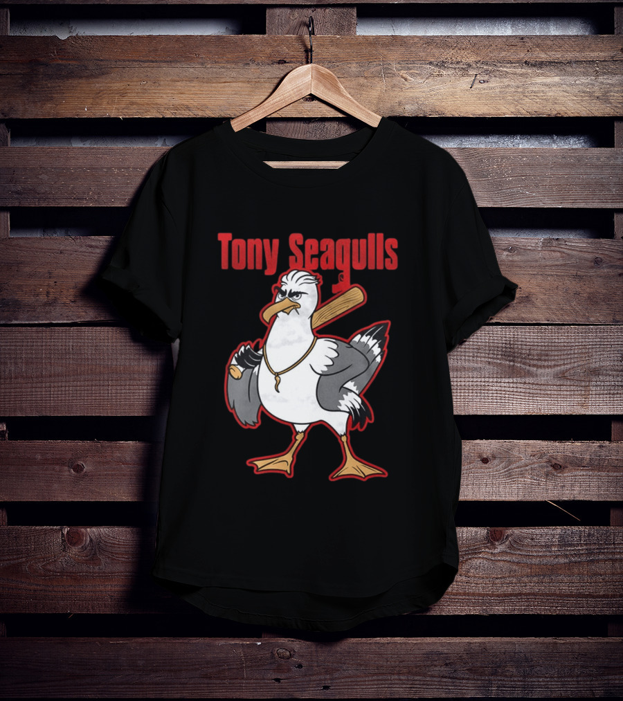 Tony Seagulls Baseball Cartoon Character With Bat T-Shirt