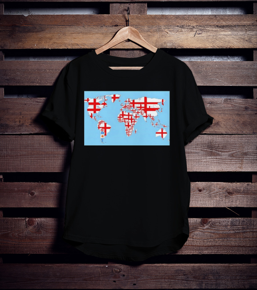 World Map With England Cross And Argentina Flag T-Shirt