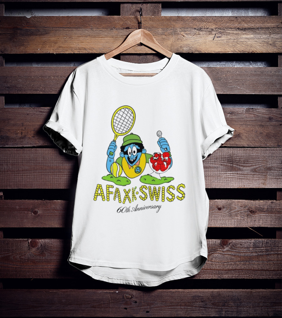 AFAXK Swiss 60th Anniversary Tennis Racket And Strawberry Ice Cream Celebration T-Shirt