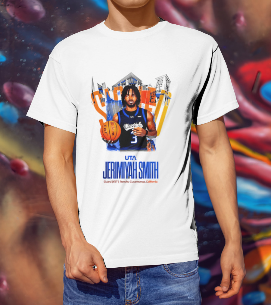 UTA Mavericks Jerimiyah Smith No 3 Basketball Player T-Shirt