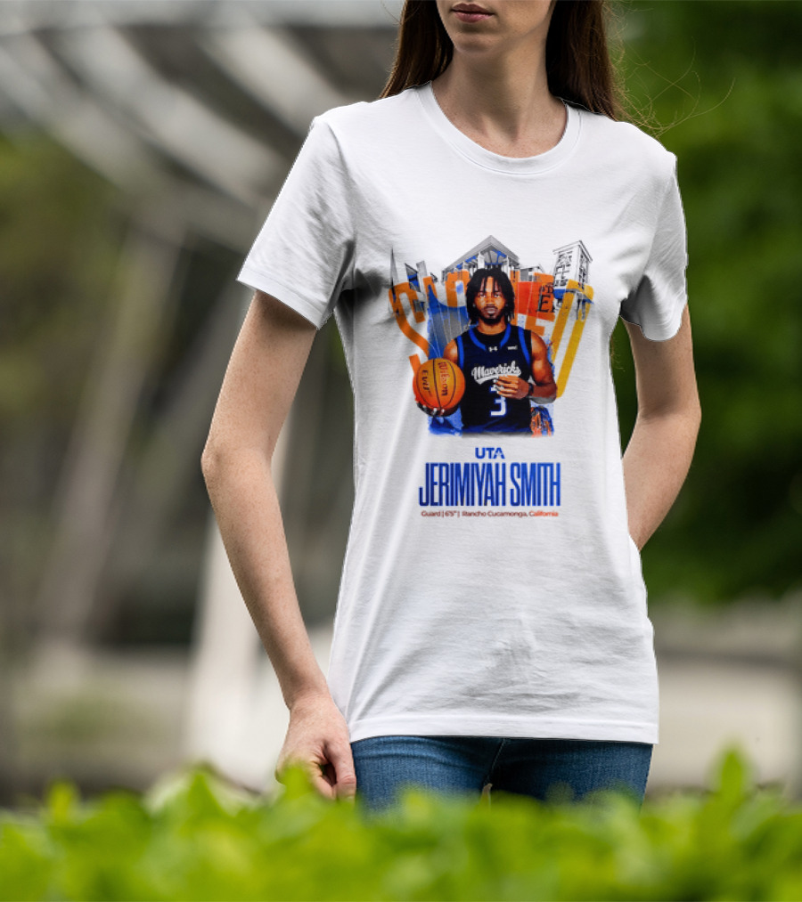 UTA Mavericks Jerimiyah Smith No 3 Basketball Player T-Shirt