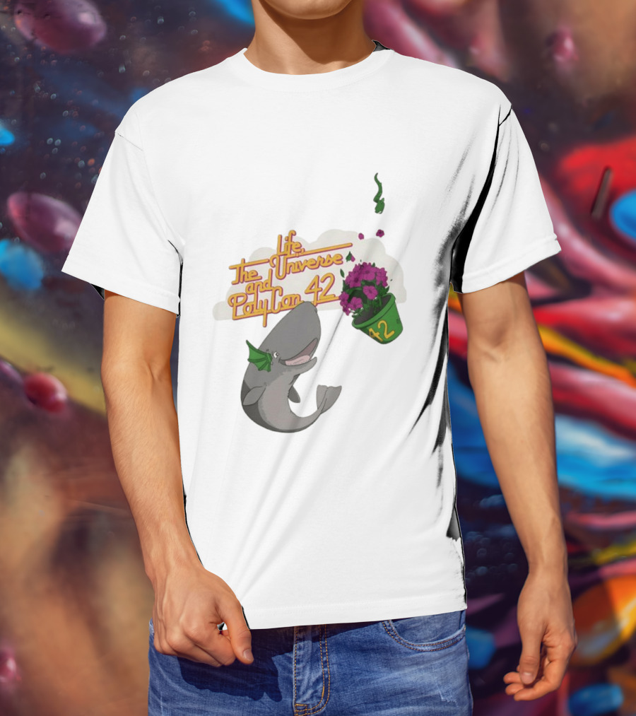 Life The Universe And Poly Con 42 Whale And Flowerpot T-Shirt