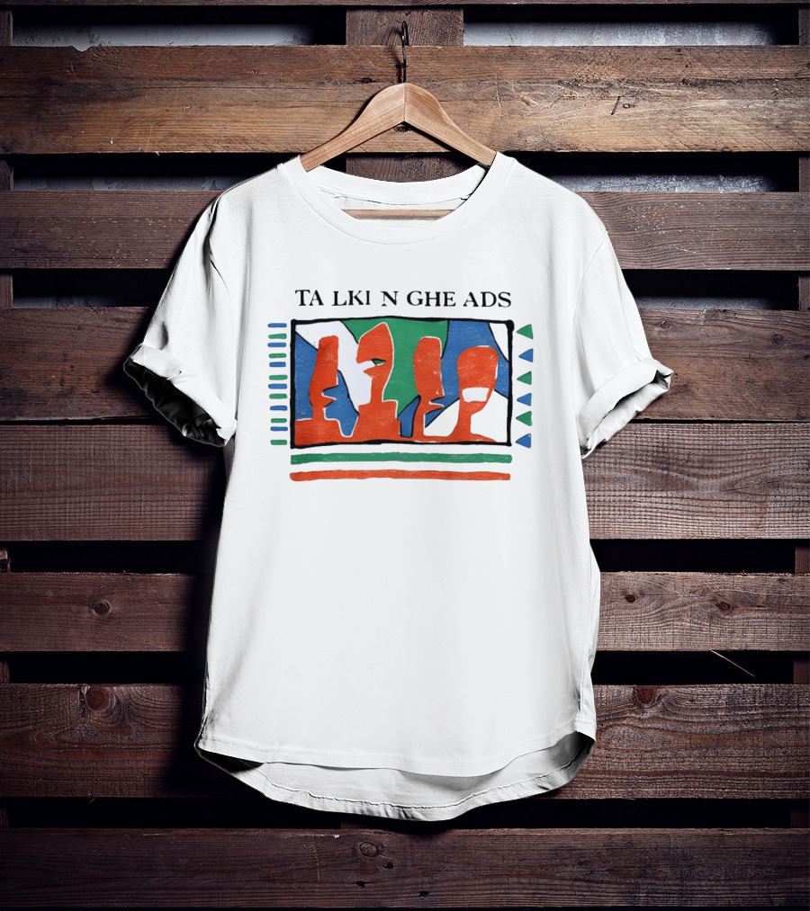 TA LKI N GHE ADS Bold Abstract Faces With Blue Green Accents T-Shirt