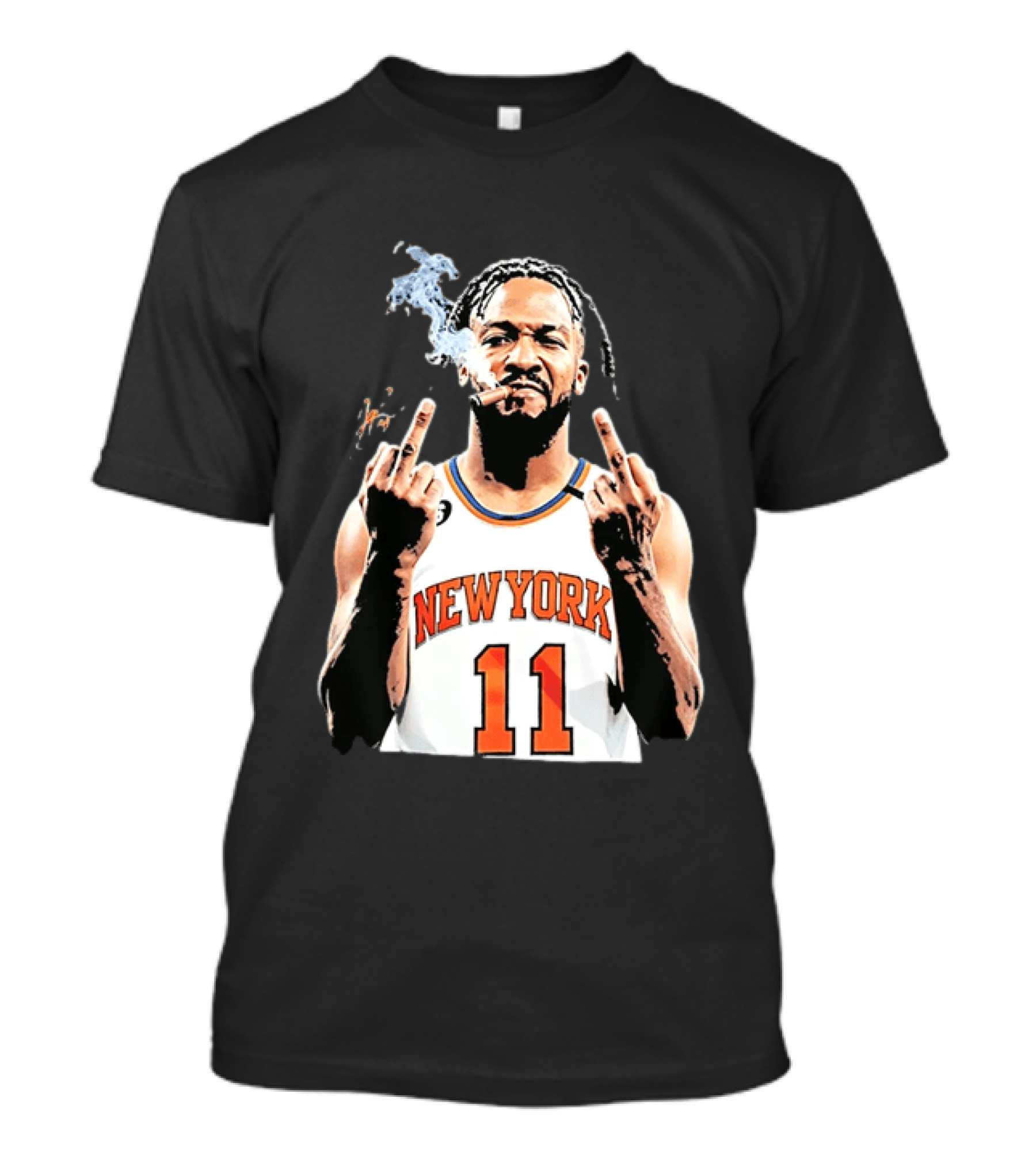 New York Knicks Jalen Brunson 11 Smoking Cigar Middle Finger Pose T-Shirt
