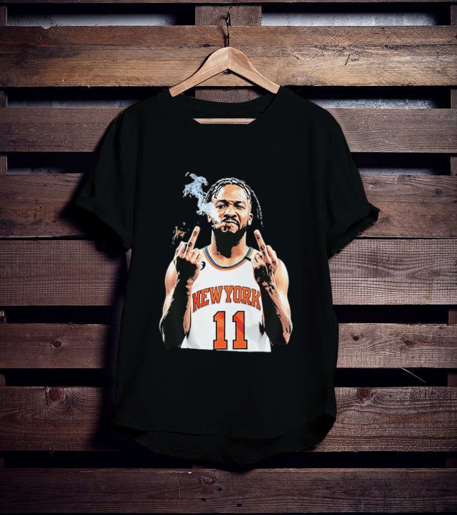New York Knicks Jalen Brunson 11 Smoking Cigar Middle Finger Pose T-Shirt