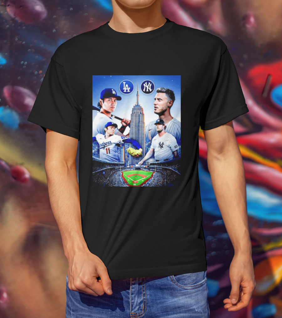 Los Angeles Dodgers Vs New York Yankees Shohei Ohtani Yoshinobu Yamamoto Baseball City Skyline T-Shirt