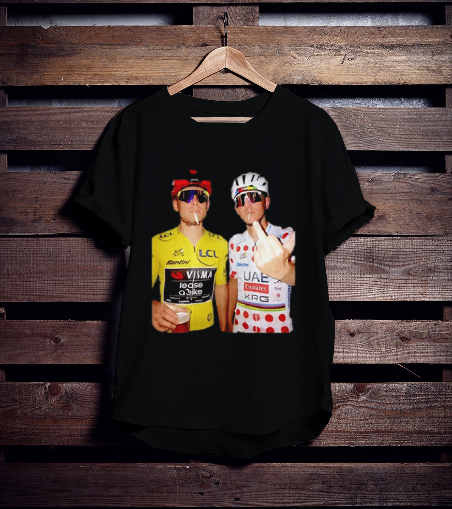 Jonas Vingegaard Tadej Pogačar 2026 Tour De France Visma UAE LCL Santini Emirates XRG Visor Beer Gesture T-Shirt