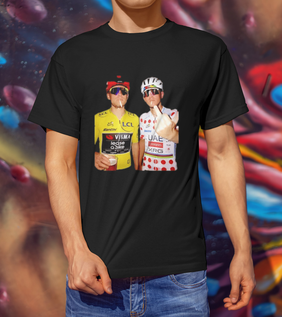 Jonas Vingegaard Tadej Pogačar 2026 Tour De France Visma UAE LCL Santini Emirates XRG Visor Beer Gesture T-Shirt