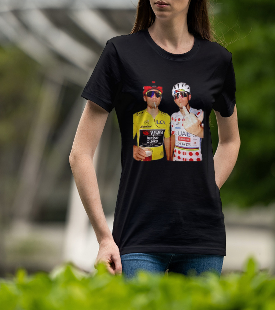 Jonas Vingegaard Tadej Pogačar 2026 Tour De France Visma UAE LCL Santini Emirates XRG Visor Beer Gesture T-Shirt