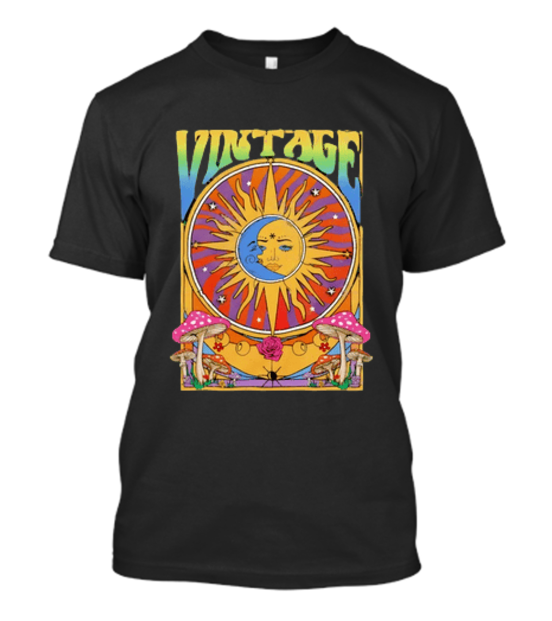 Vintage Sun Moon Celestial Psychedelic Mushrooms T-Shirt