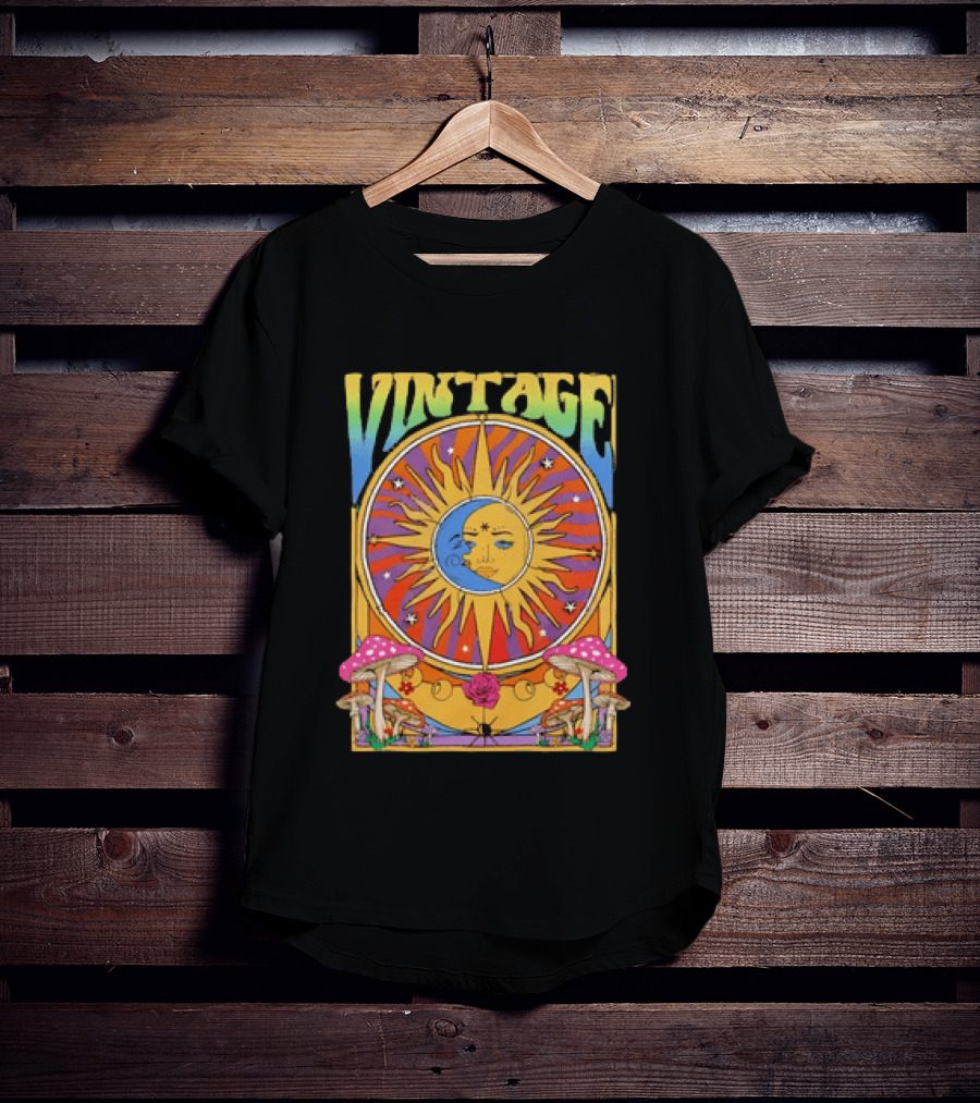 Vintage Sun Moon Celestial Psychedelic Mushrooms T-Shirt