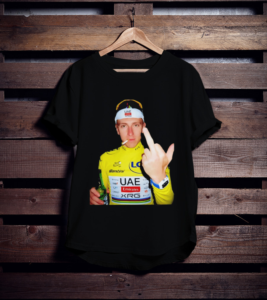 Tadej Pogačar Yellow Jersey Middle Finger Tour De France UAE Emirates LCL Santini T-Shirt