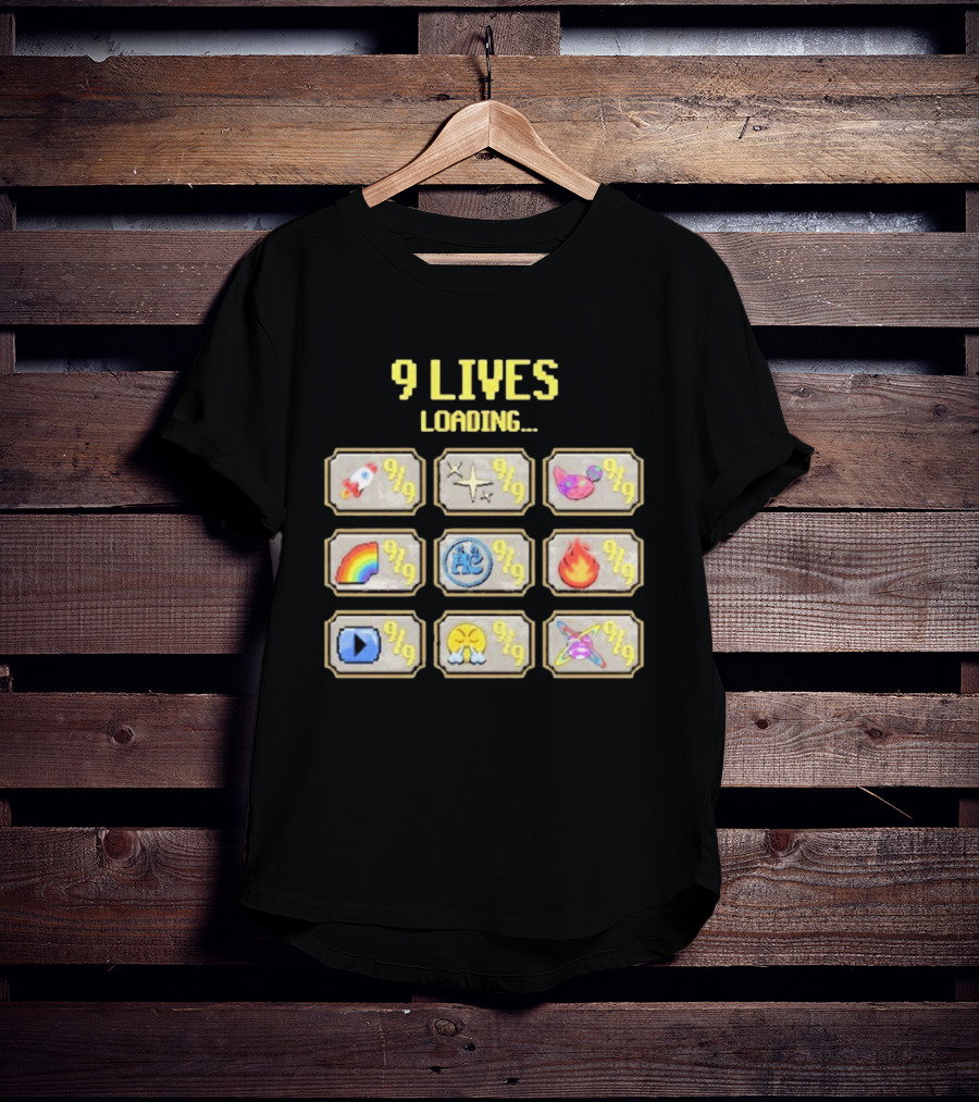9 Lives Loading Rocket Cat Rainbow Fire Emoji Symbols Cvtscape Alleycvt T-Shirt