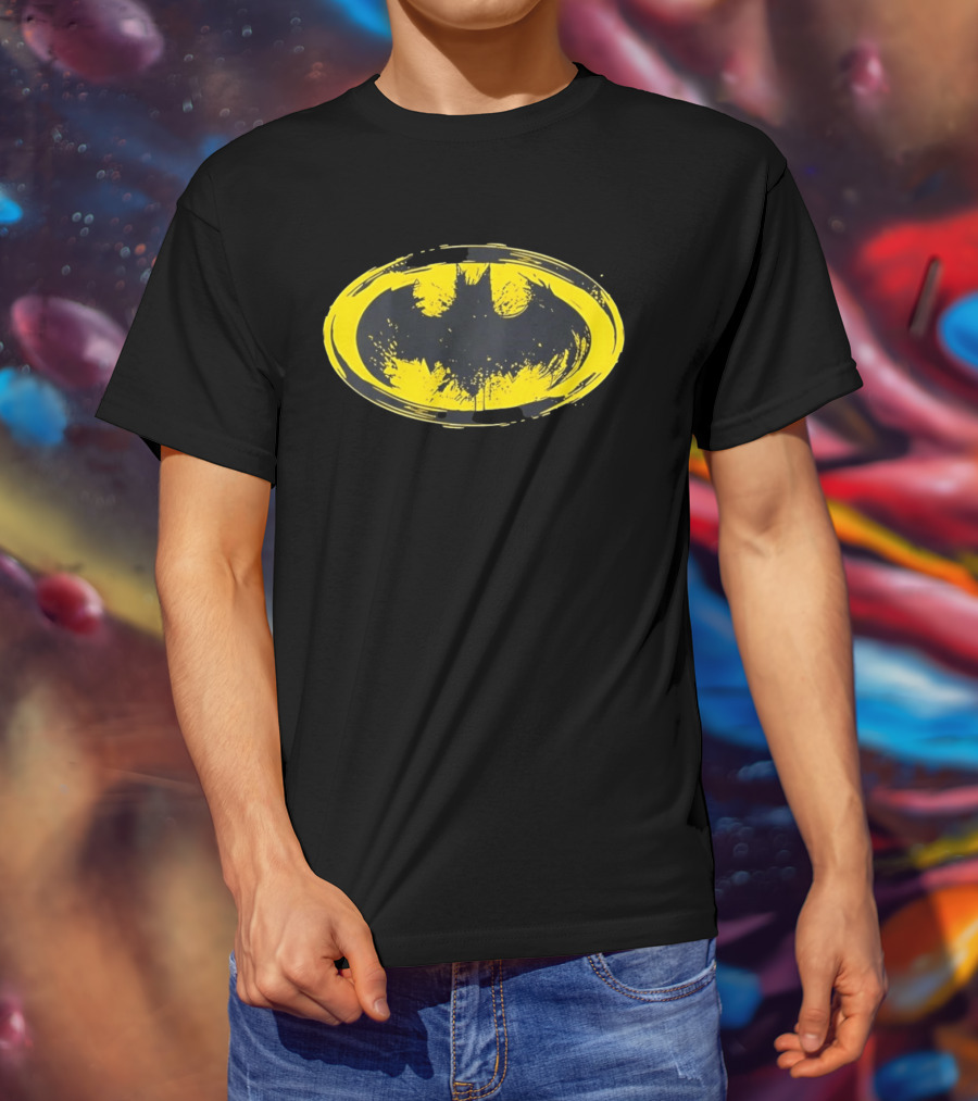 Batman Distressed Yellow Oval T-Shirt