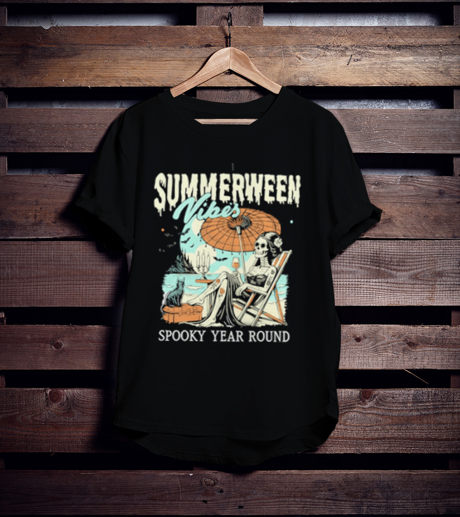 Summerween Vibes Skeleton Spooky Year Round T-Shirt