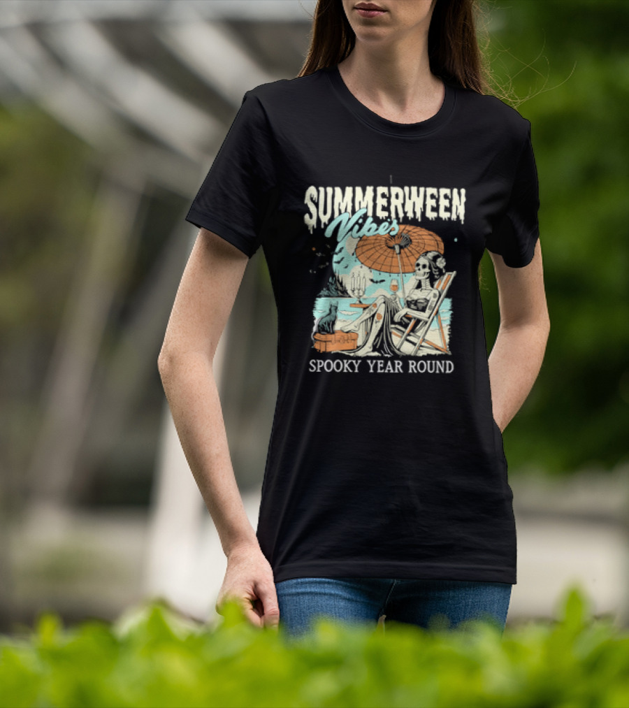Summerween Vibes Skeleton Spooky Year Round T-Shirt