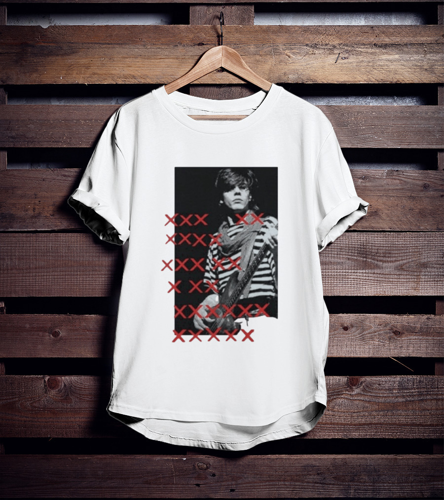 John Taylor X Punk Masters Striped Bass Guitar Image Red XXX Marks T-Shirt
